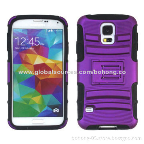 2-in-1 Cases for Samsung S5, PC + Silicone with Kickstand, Various Colors Available
